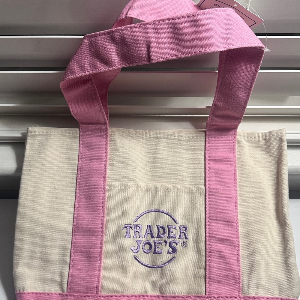 Trader Joe's Pink-Trim Canvas Mini Tote Bag